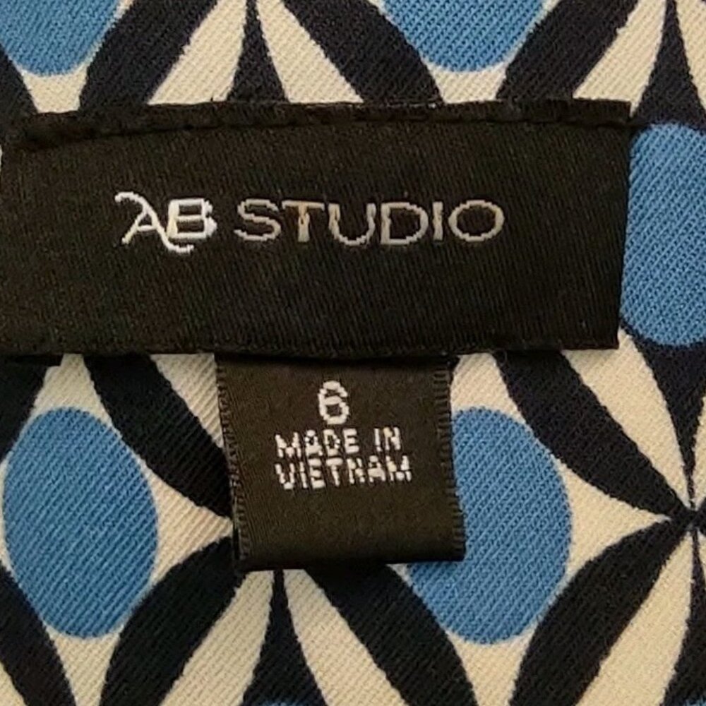 AB Studio Women Dress With Necklace Sleeveless Midi Size 6 Dots Black White Blue - Picture 6 of 12
